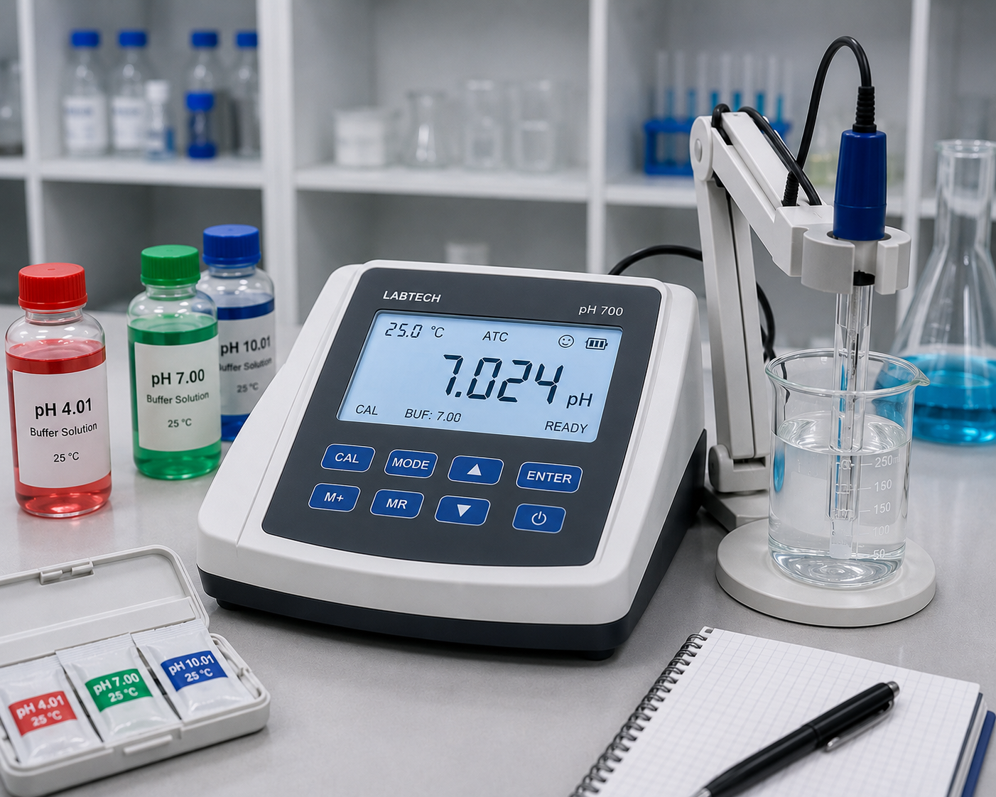 Digital pH meter for laboratory testing